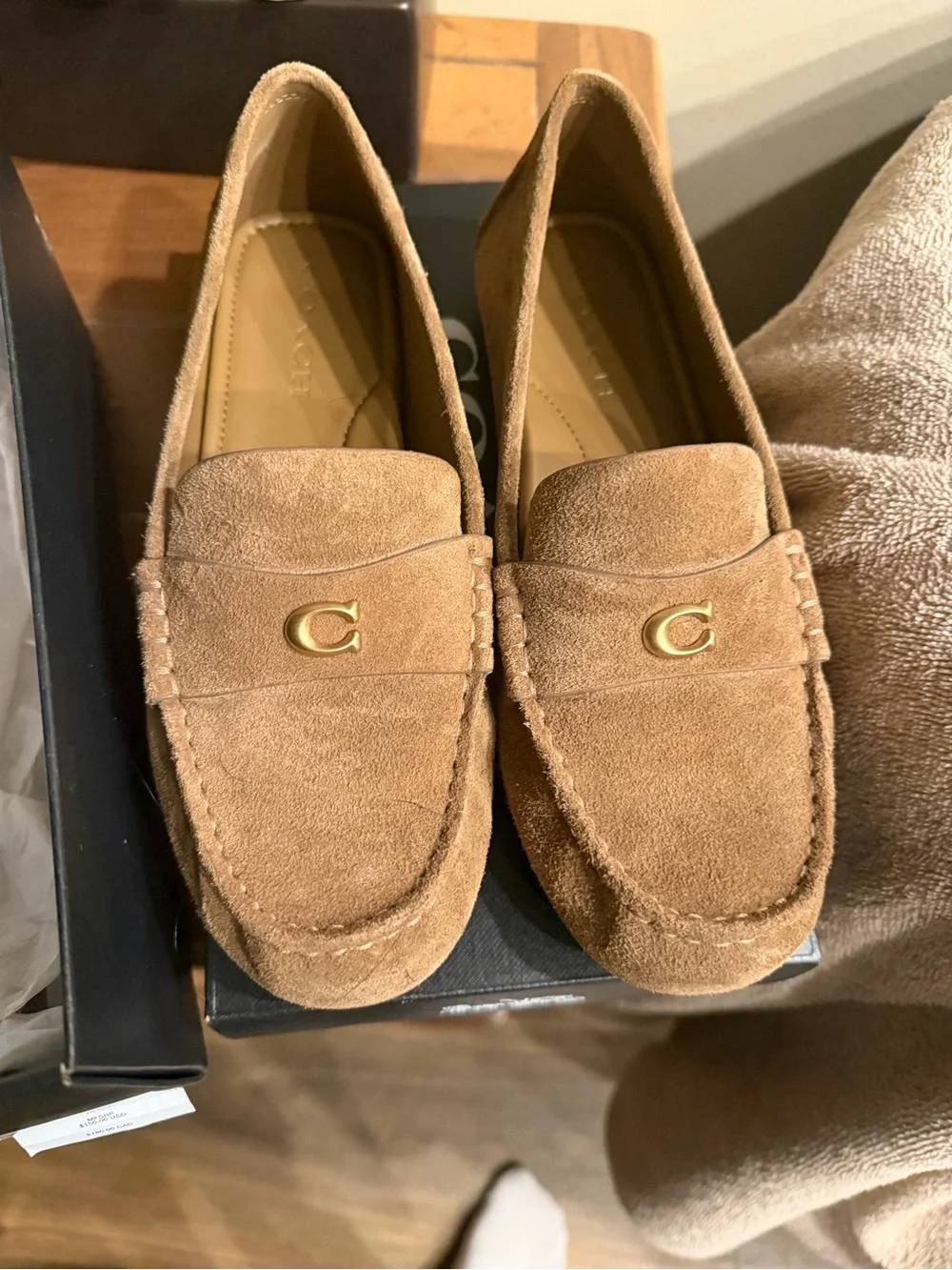 Coach Suede Penny Loafers in Tan Brown